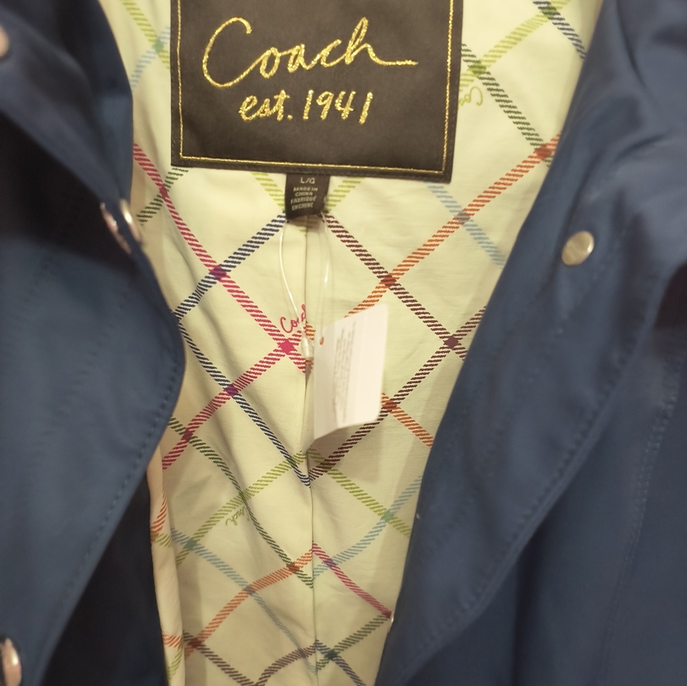 Coach Blue Navy rain Jacket with Plaid Interior - Picture 2 of 4